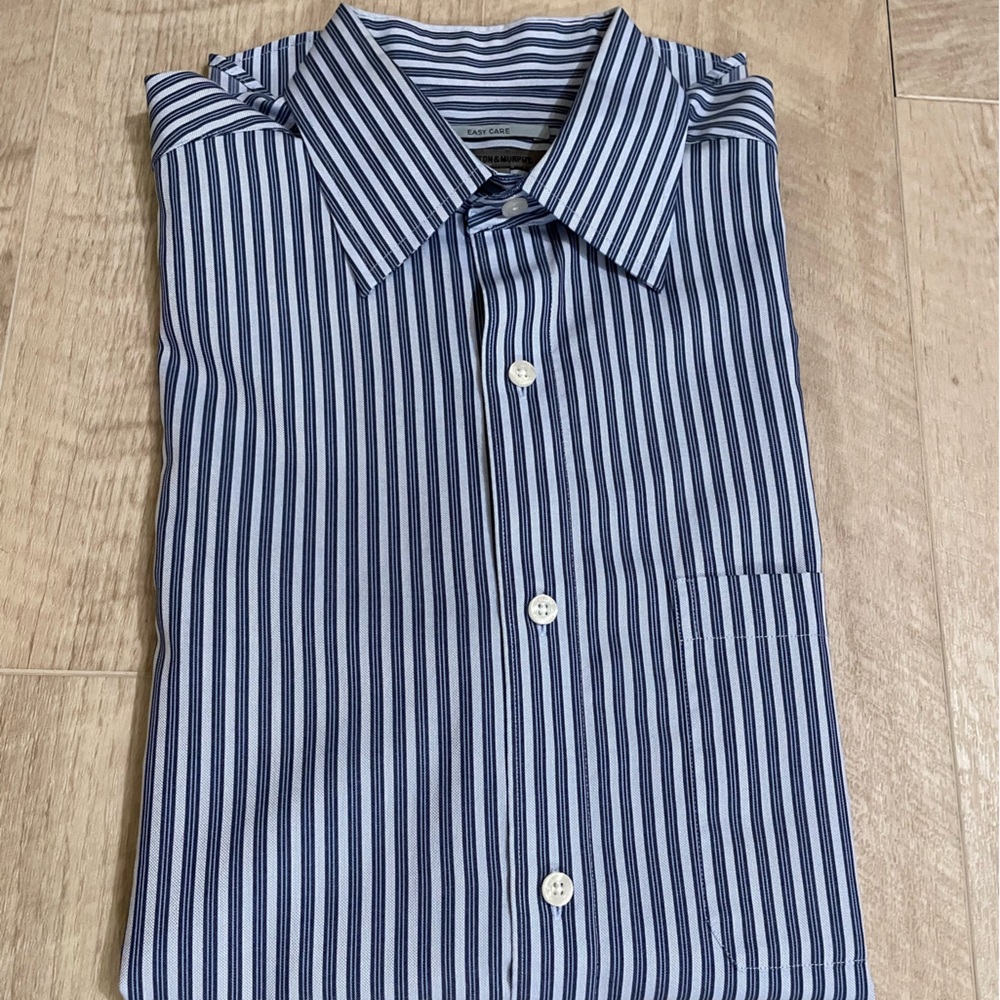 Johnston & Murphy Blue and White Button Down Dress Shirt